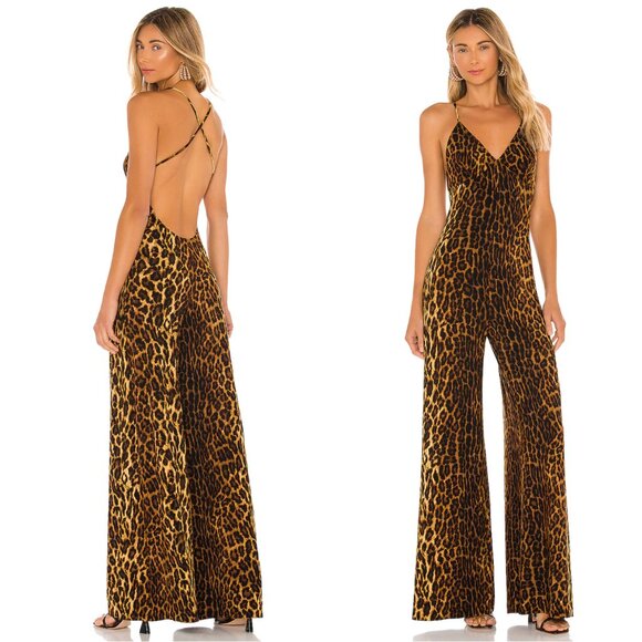 NEW Norma Kamali Low Back Slip Jumpsuit in Pantera Leopard Cheetah Wide Leg - Picture 1 of 2
